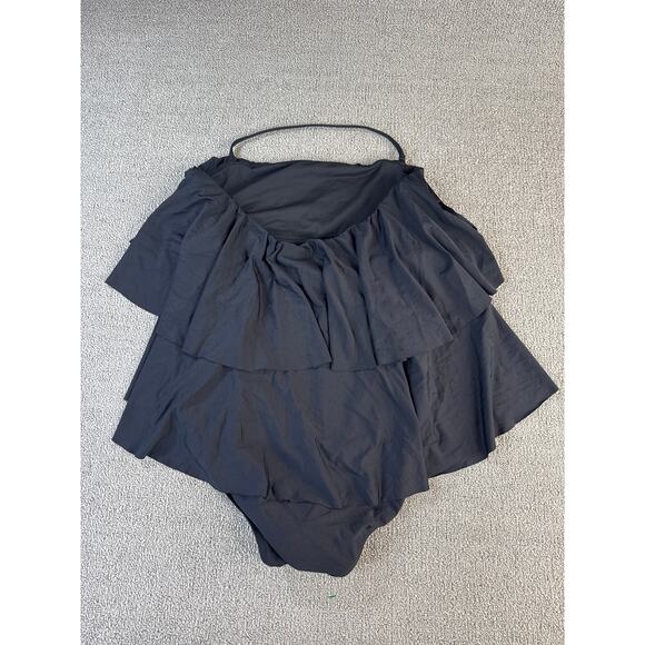 J. Crew Ruffle Tiered One Piece Swimsuit Full Coverage Black Size 12 - Picture 2 of 7